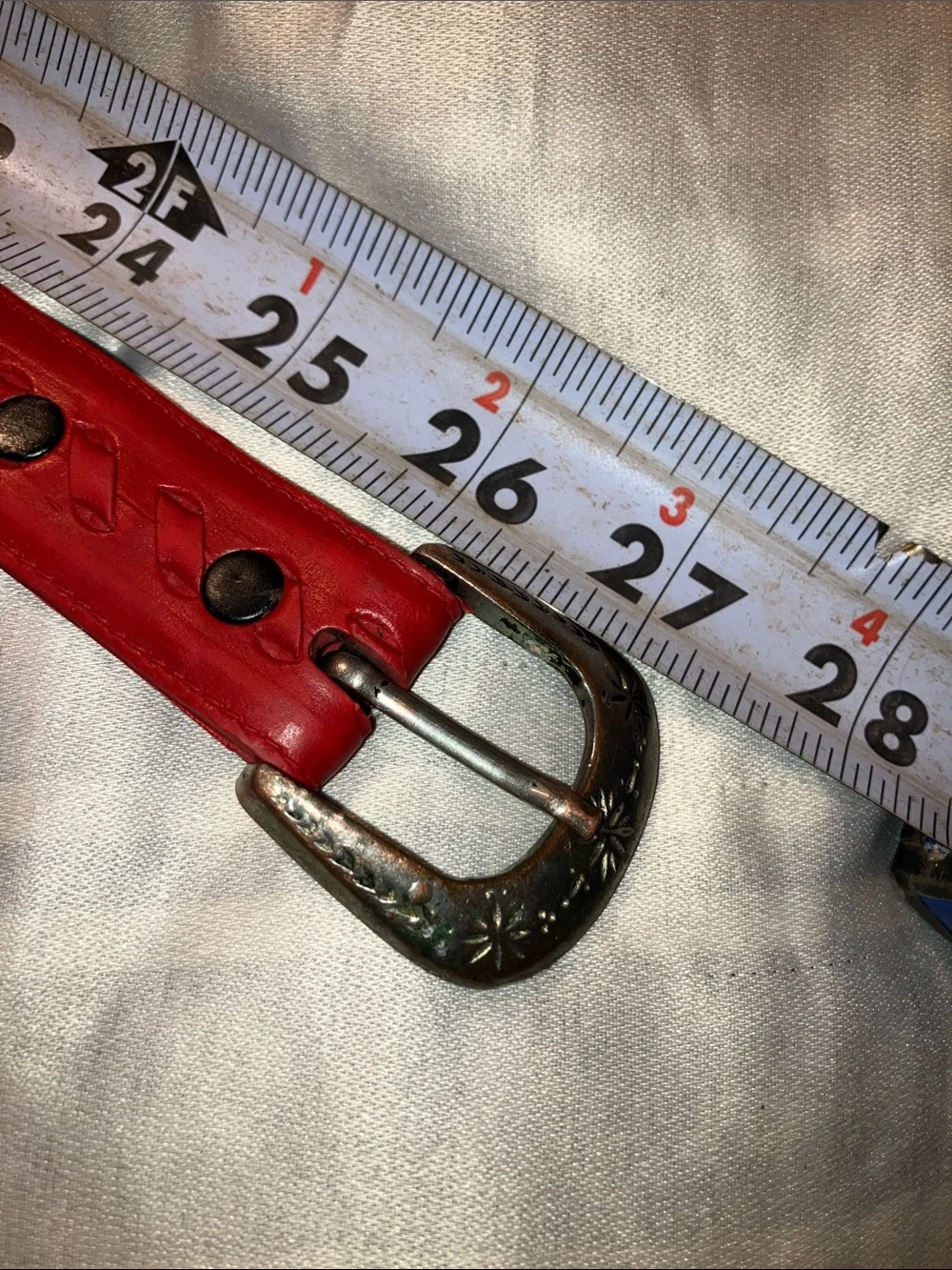 Coach Red Leather Belt with Silver Heart Studs